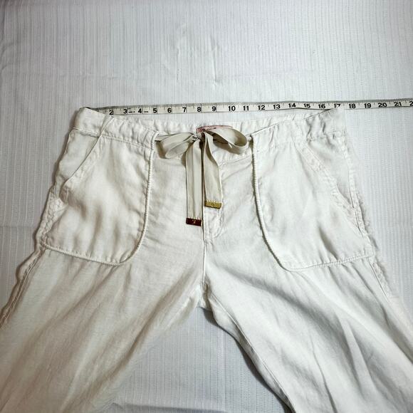 JUICY COUTURE White Linen Cotton Pants Large Drawstring Ankle Zip Y2K Minimalist - Picture 3 of 8